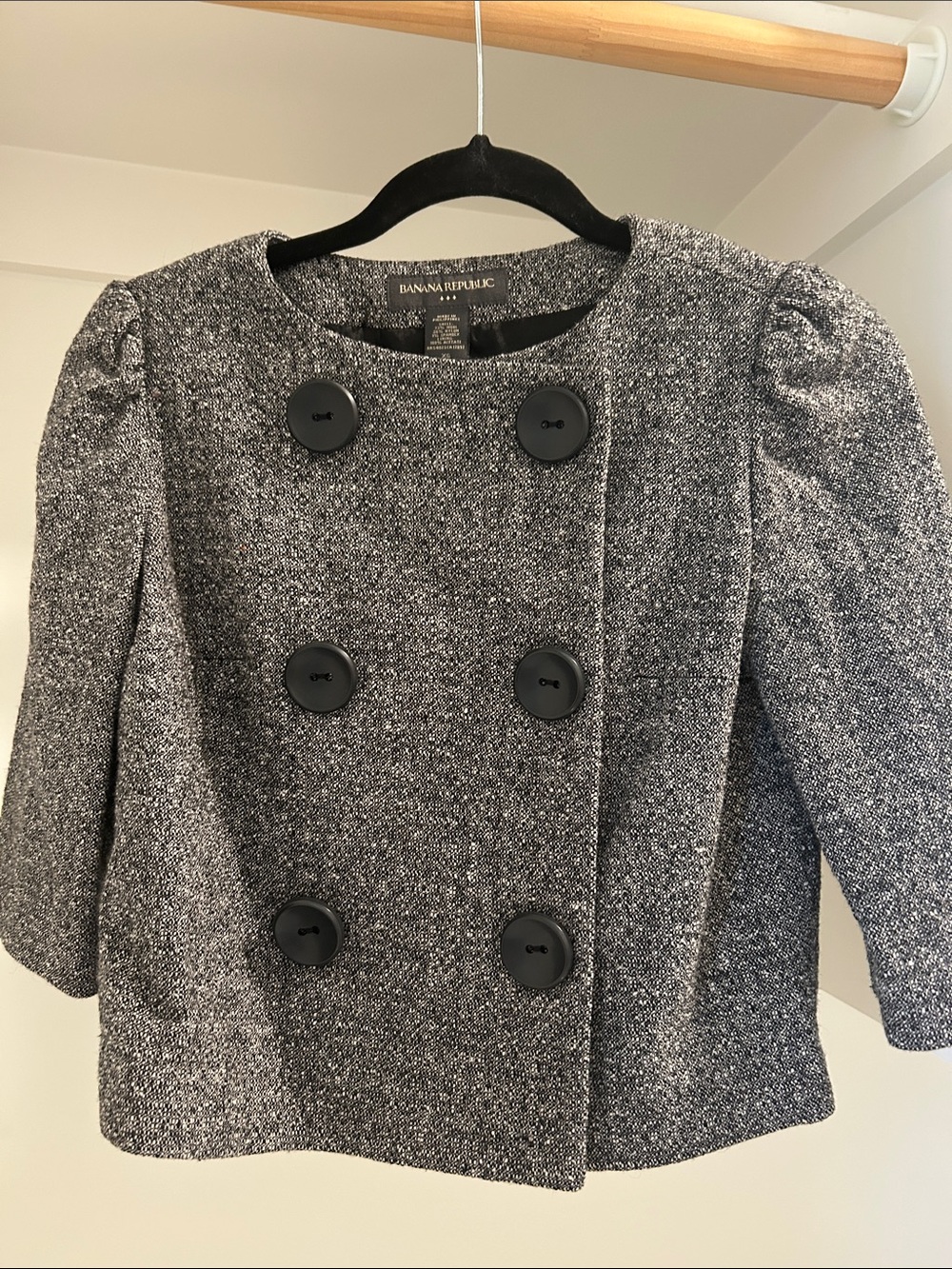 Banana Republic Black and Gray Textured Double-Breasted Jacket